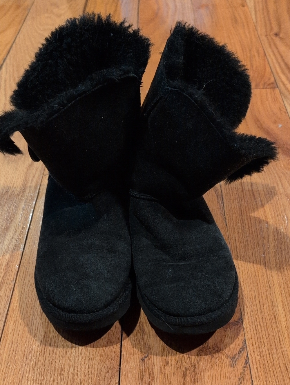 UGG Black Suede Shearling Fold-Over Boots